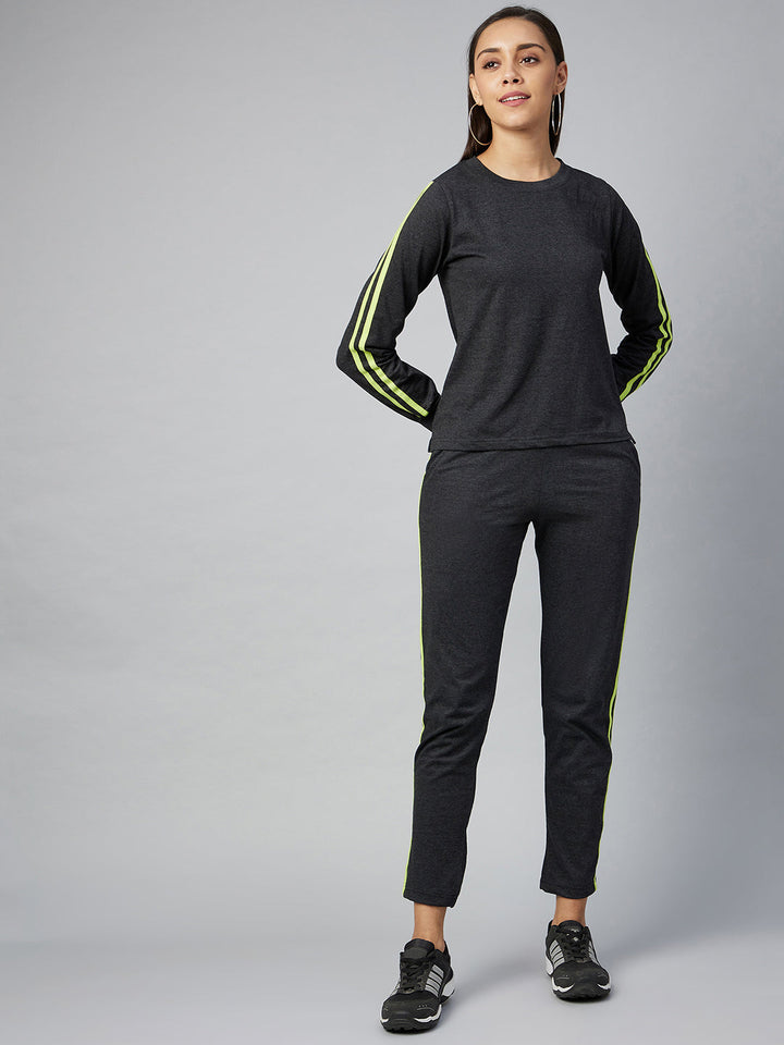 Dark Grey & Lime Cotton Striped Track Suit Set