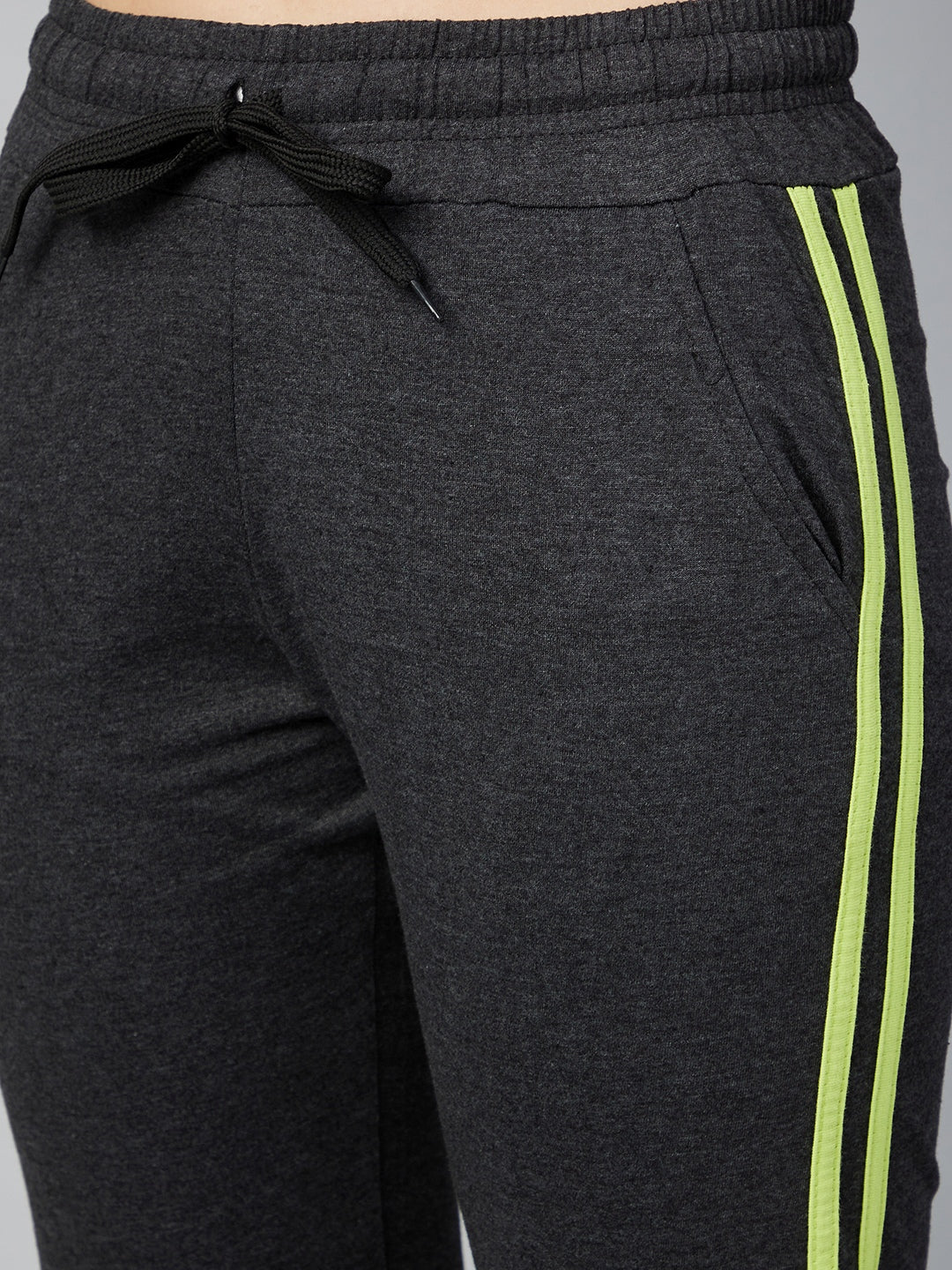 Dark Grey & Lime Cotton Striped Track Suit Set