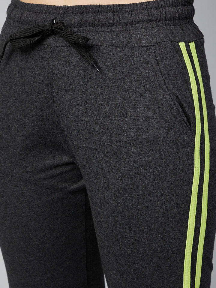 Dark Grey & Lime Cotton Striped Track Suit Set