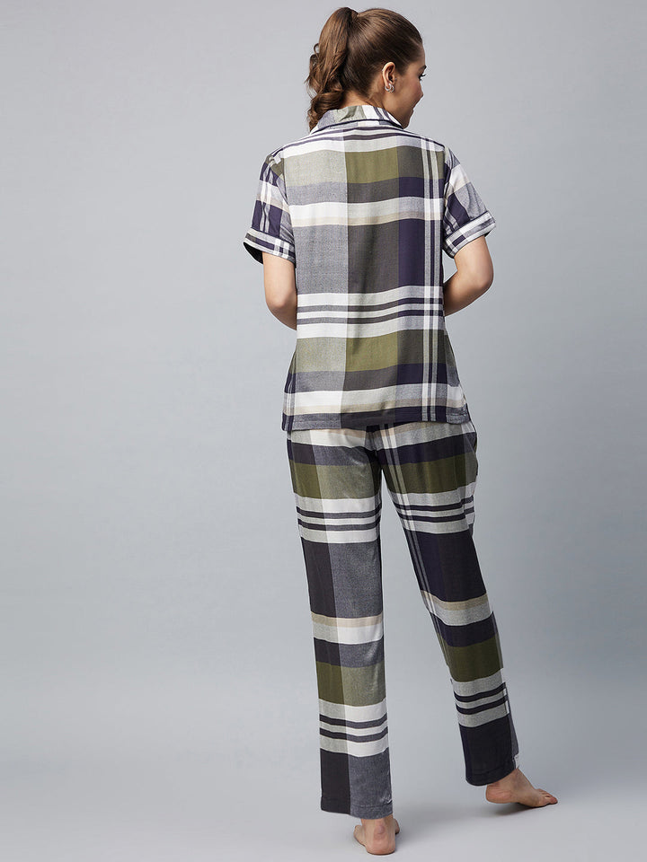 Cotton Olive & Grey Checkered Night Suit