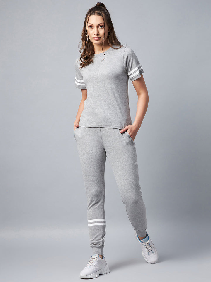 Grey Striped Cotton Tracksuit Set