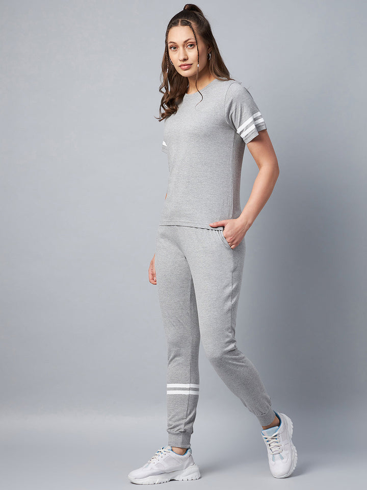 Grey Striped Cotton Tracksuit Set