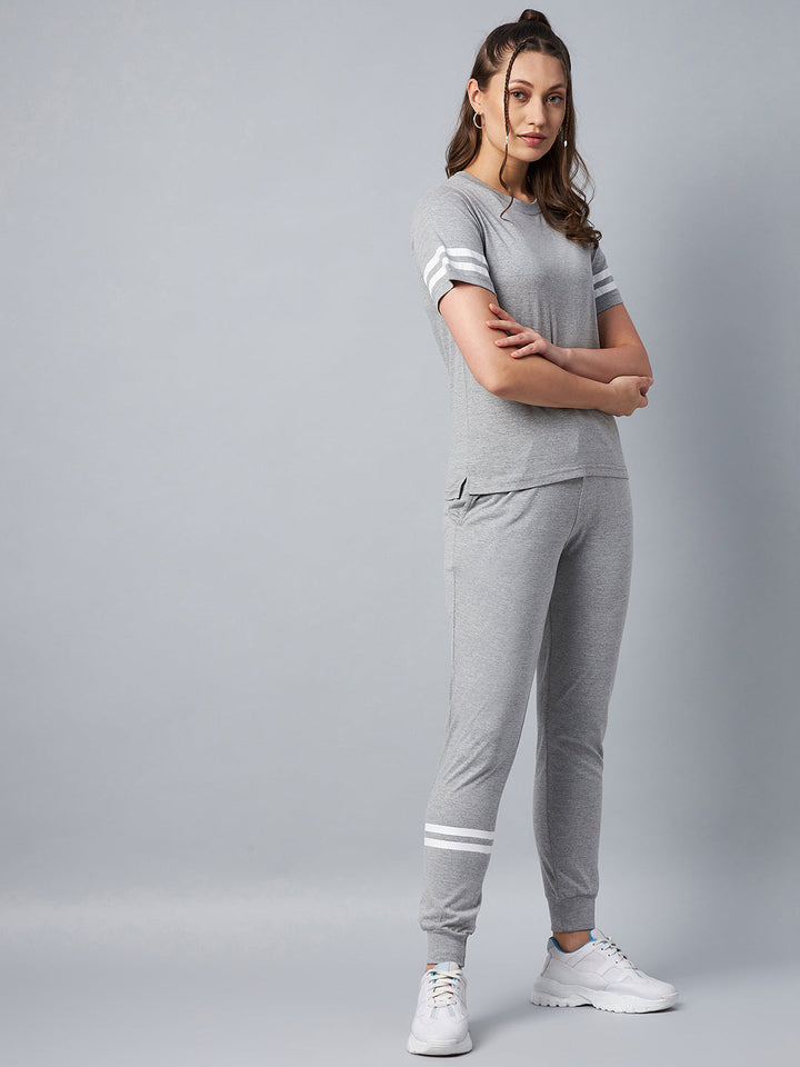 Grey Striped Cotton Tracksuit Set