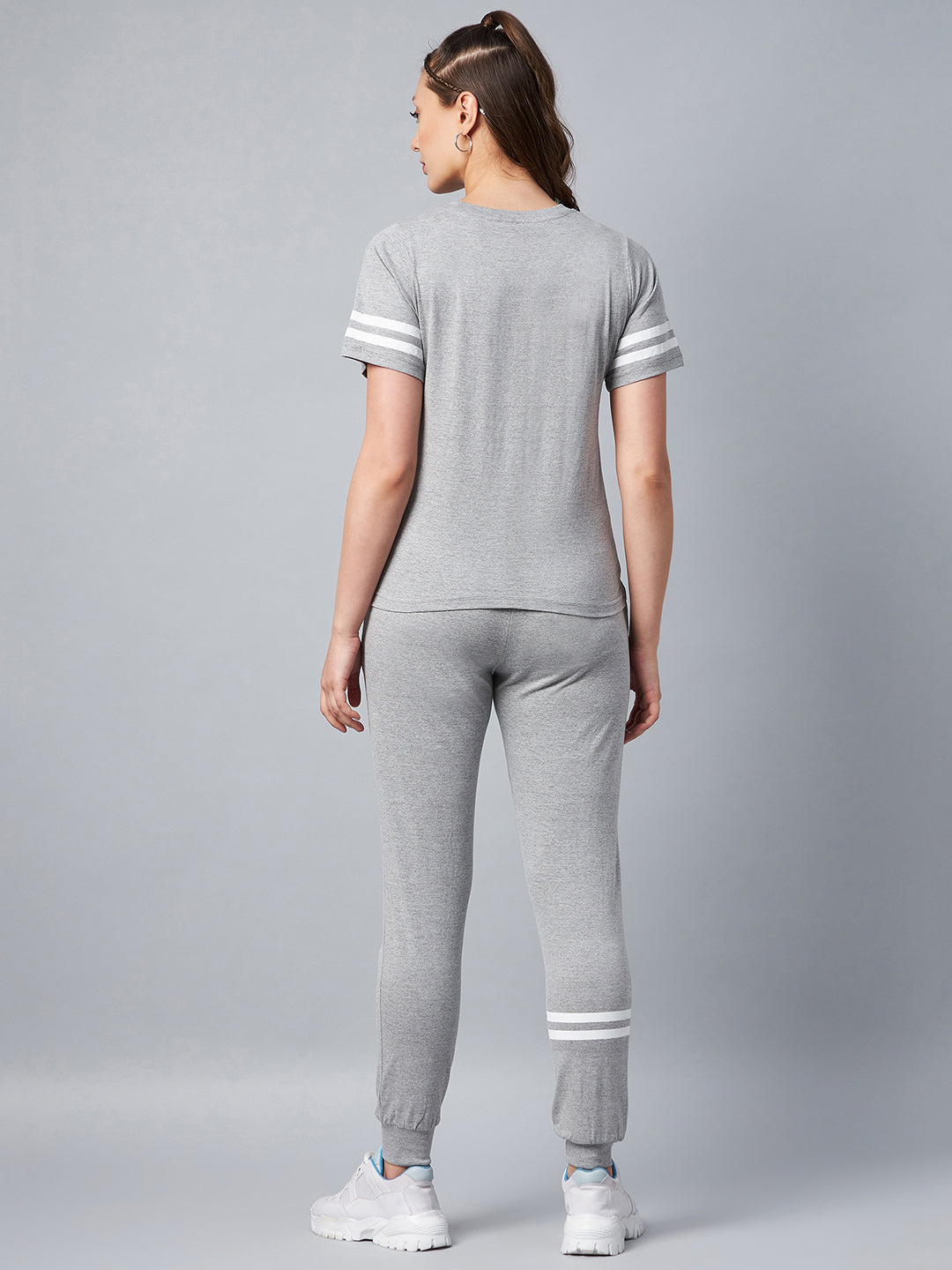 Grey Striped Cotton Tracksuit Set