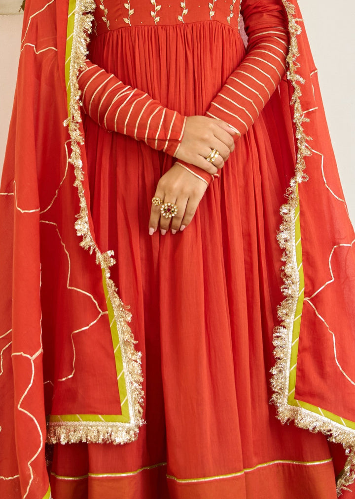 Kesar-Orange-Mulmul-Round-Neck-Anarkali-Suit-Set