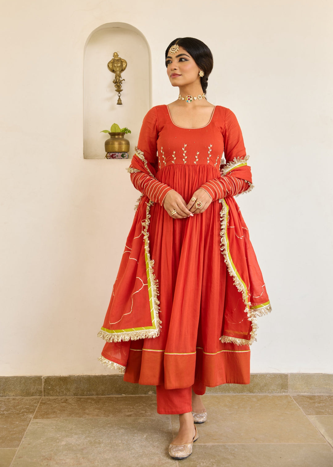 Kesar-Orange-Mulmul-Round-Neck-Anarkali-Suit-Set