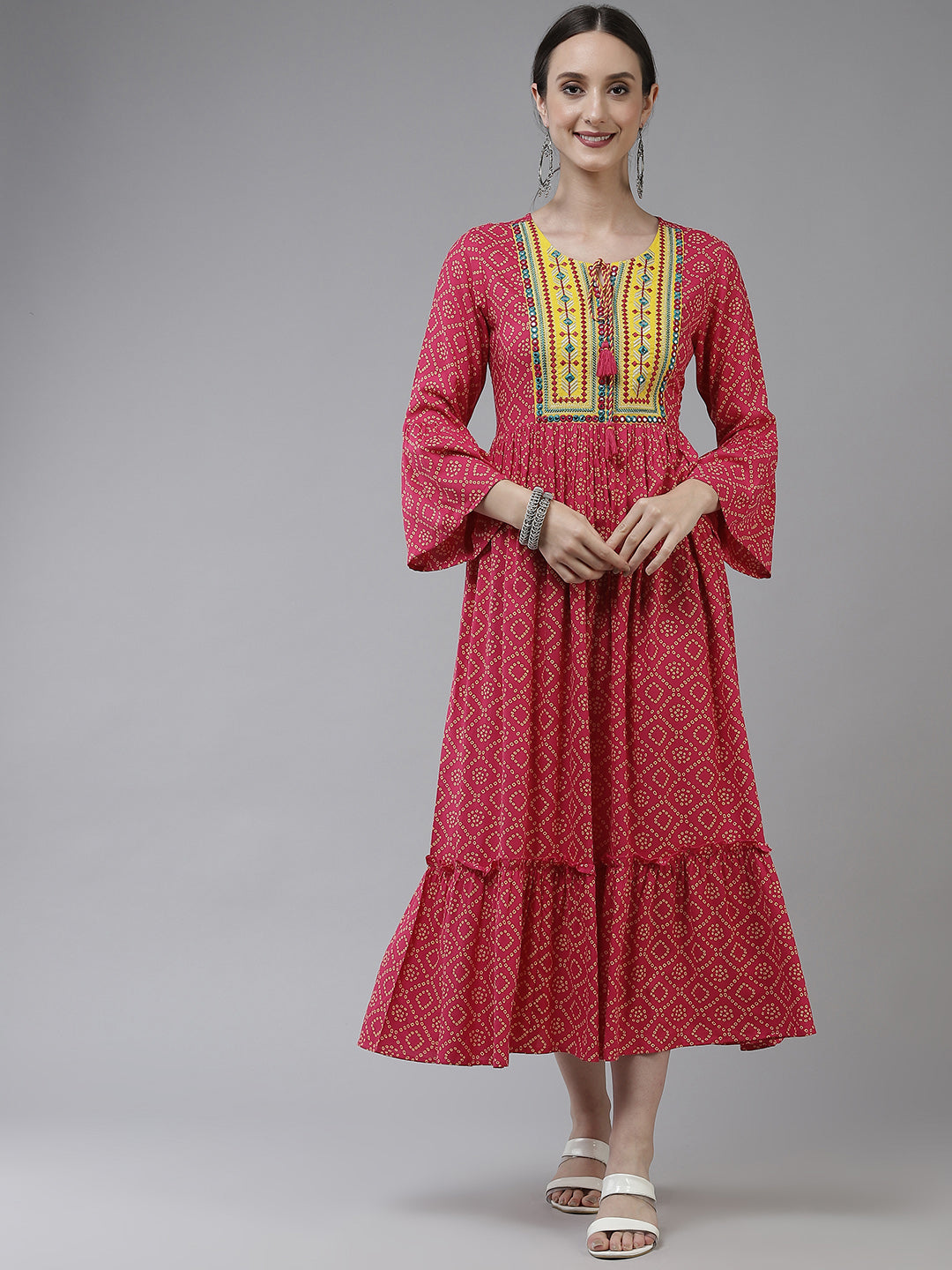 Pink & Yellow Ethnic Motifs Ethnic Dress