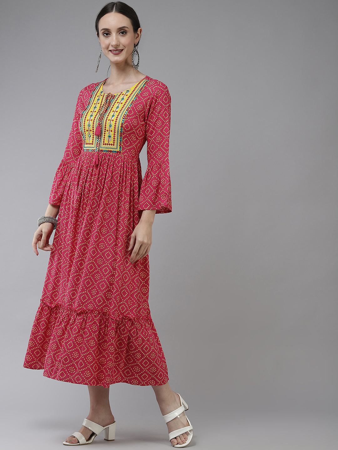 Pink & Yellow Ethnic Motifs Ethnic Dress