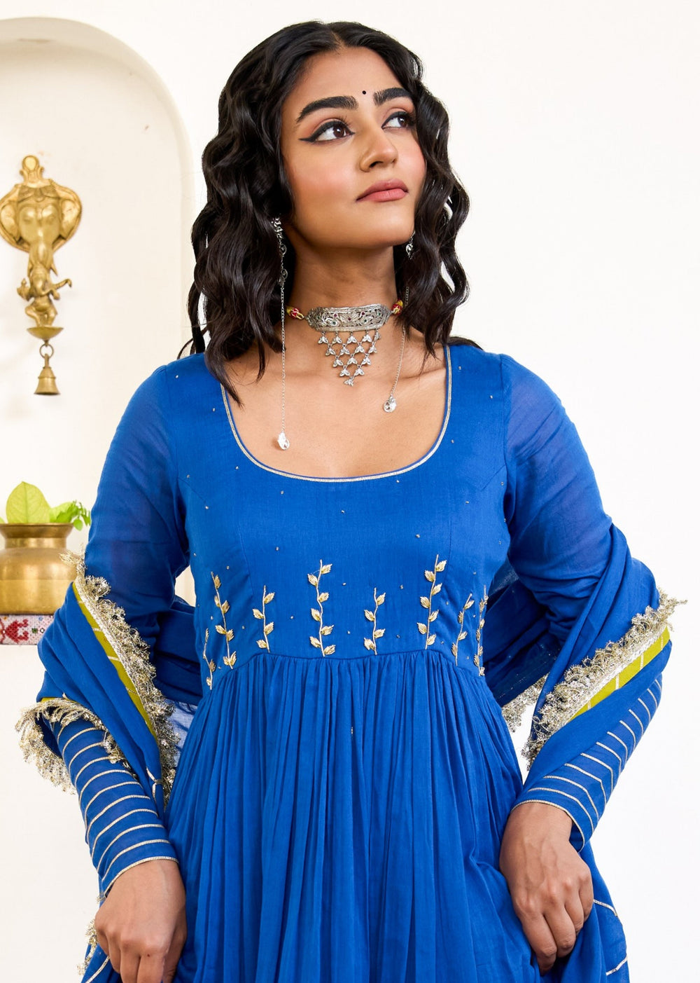 Neer-Blue-Mulmul-Round-Neck-Anarkali-Set