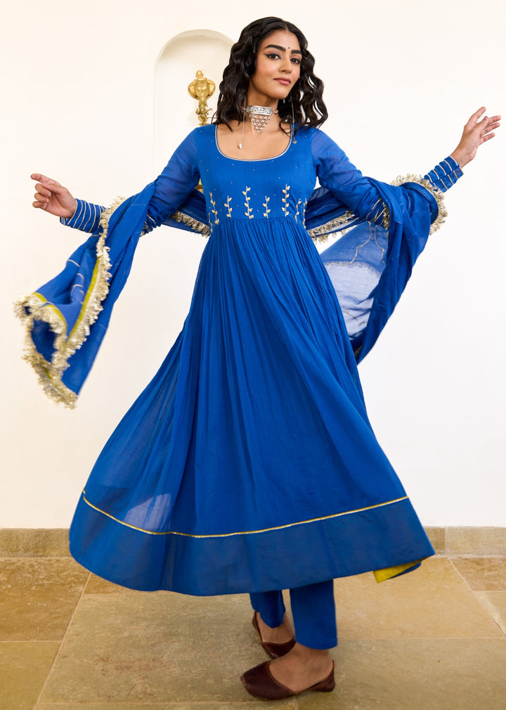 Neer-Blue-Mulmul-Round-Neck-Anarkali-Set