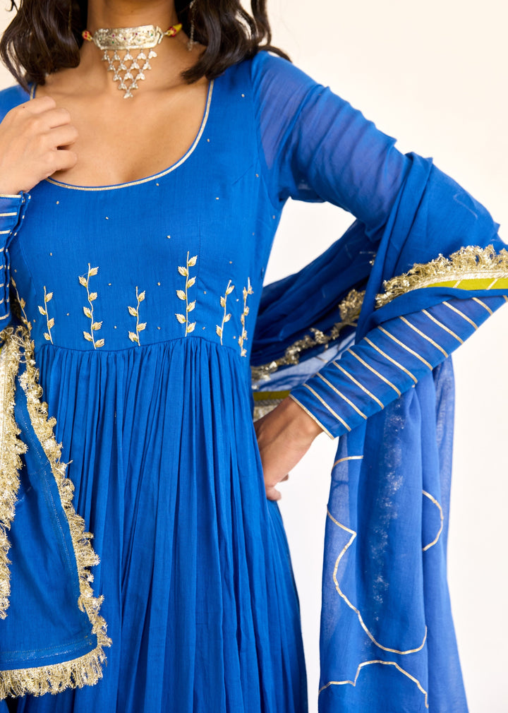 Neer-Blue-Mulmul-Round-Neck-Anarkali-Set