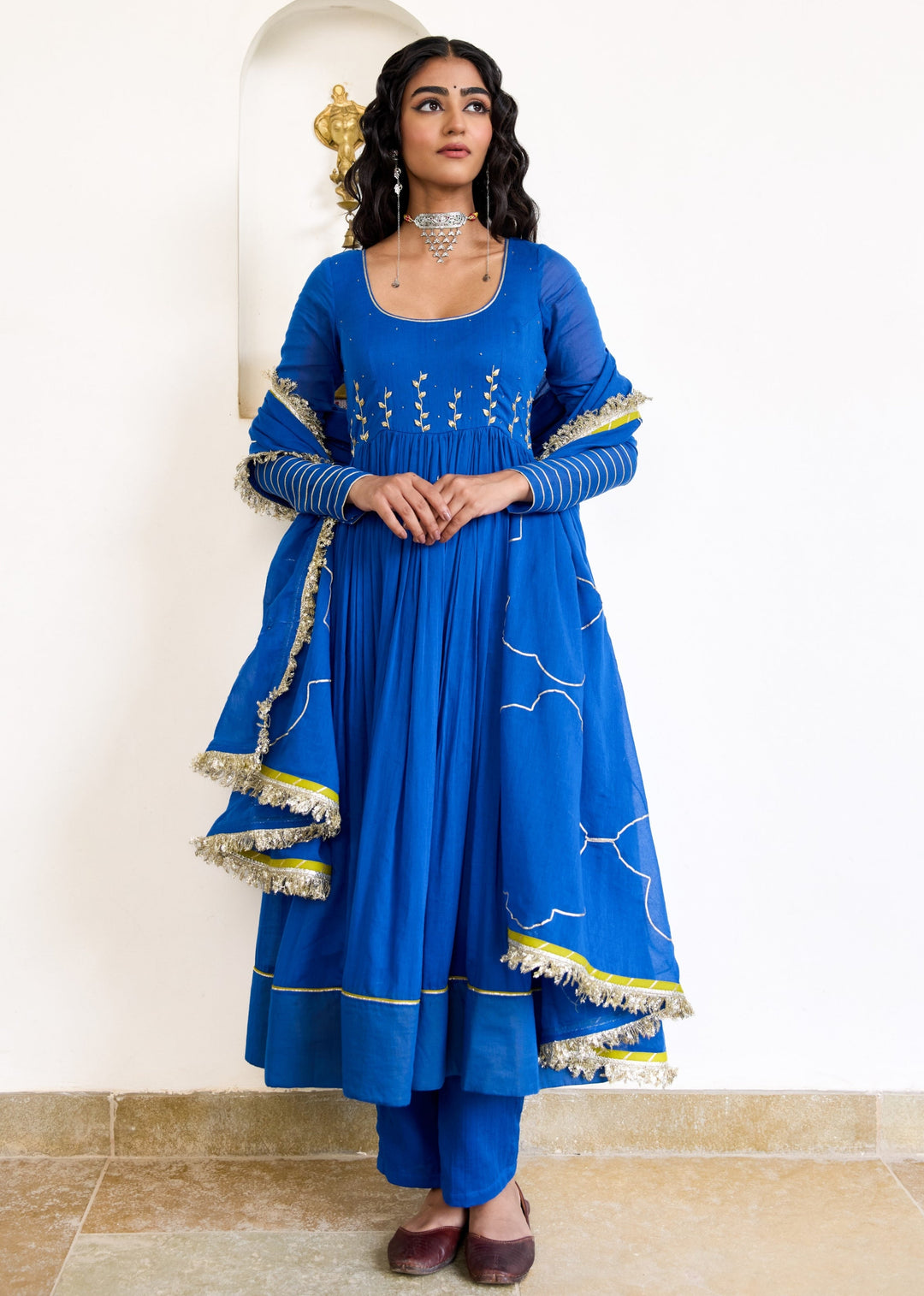 Neer-Blue-Mulmul-Round-Neck-Anarkali-Set