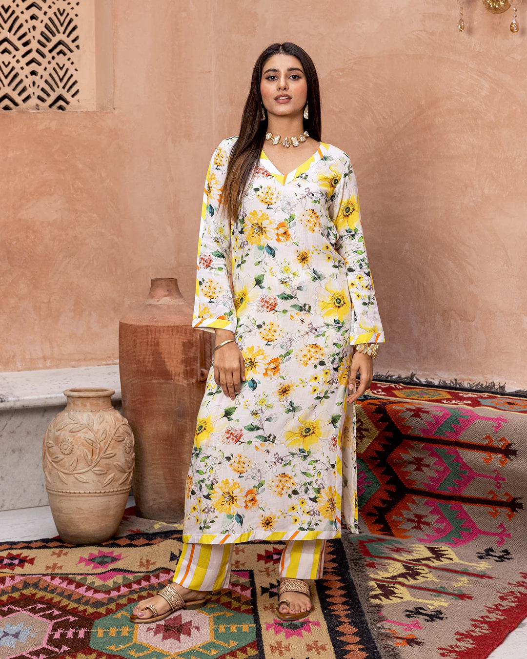 Yellow-Rayon-Blossom-Straight-2-Piece-Kurta-Set