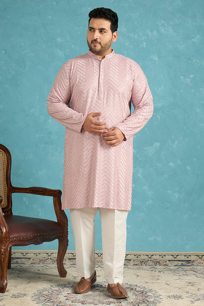 Mens Lavender Viscose Rayon Solid Chikankari Embroidered Kurta