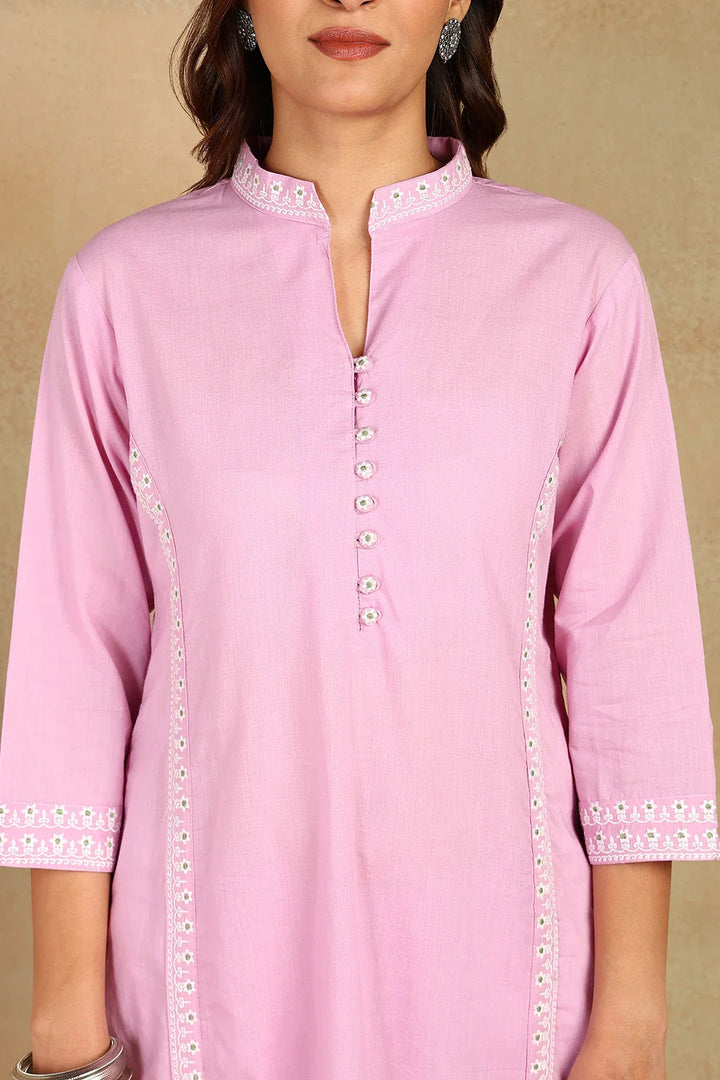 Mauve-Cotton-Embroidered-Short-Kurta