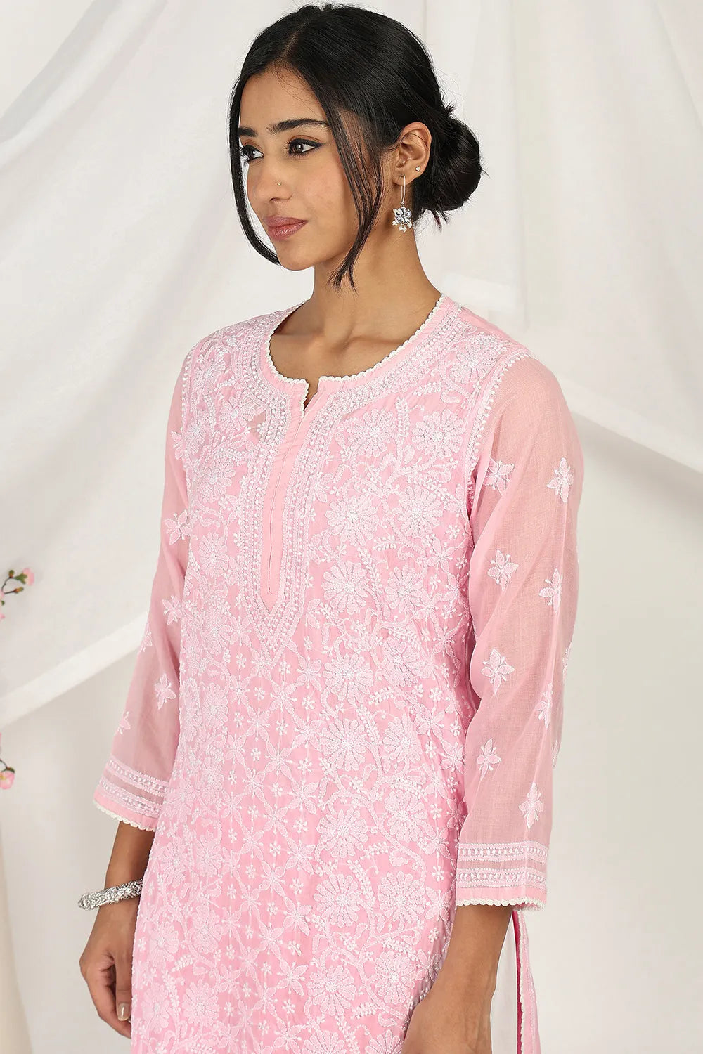 Pink-Mul-Cotton-Chikankari-Designer-Kurta-Only