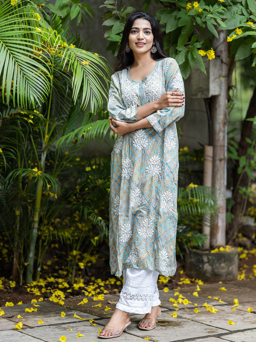 Sea Green & White Mulmul Cotton Embroidery Chikankari Kurta