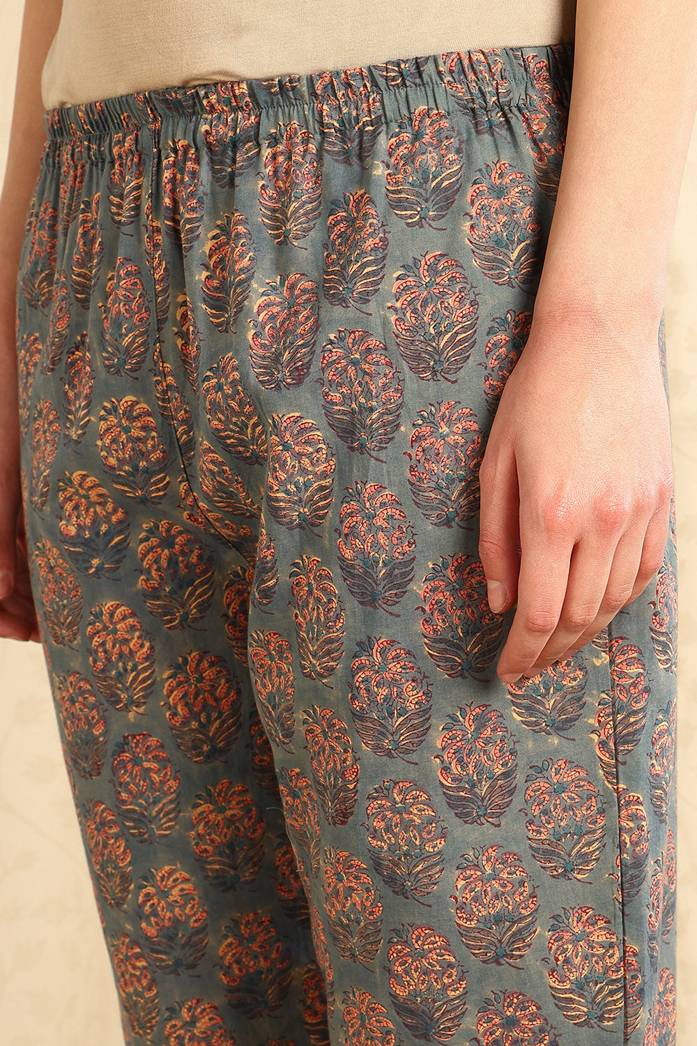 Powder-Blue-&-Beige-Cotton-Printed-Farsi-Pant