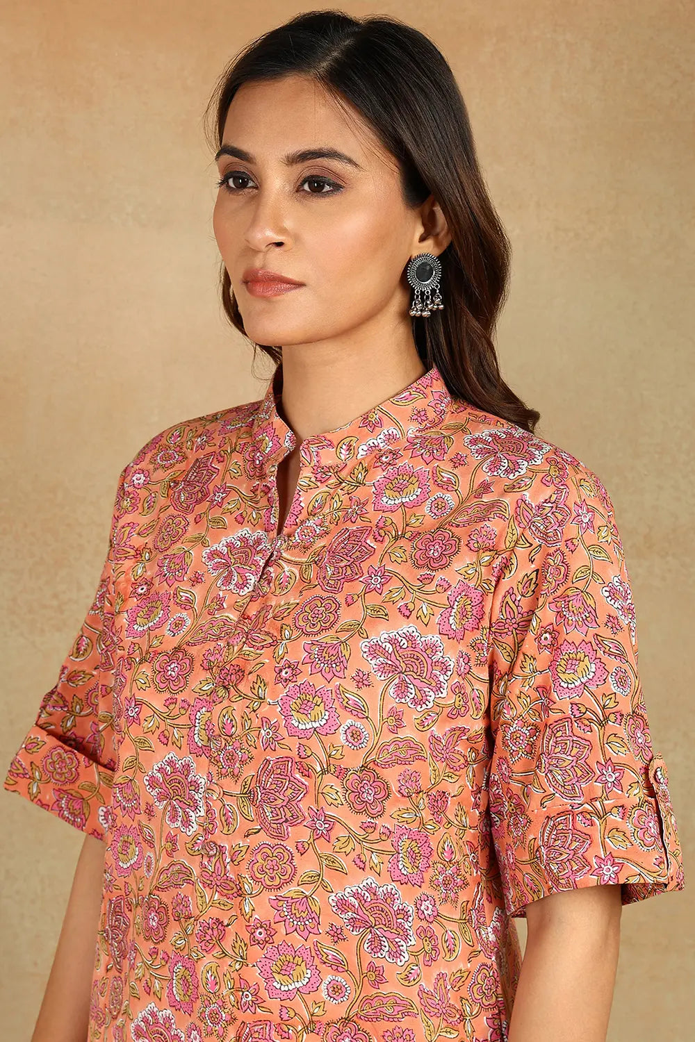 Crimson-Cotton-Hand-Block-Printed-Half-Sleeves-Kurta