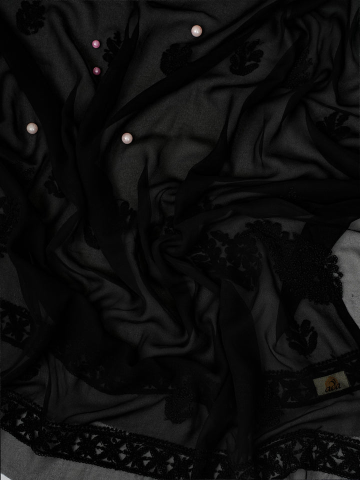 Black Chikankari Unstitched Dress Material