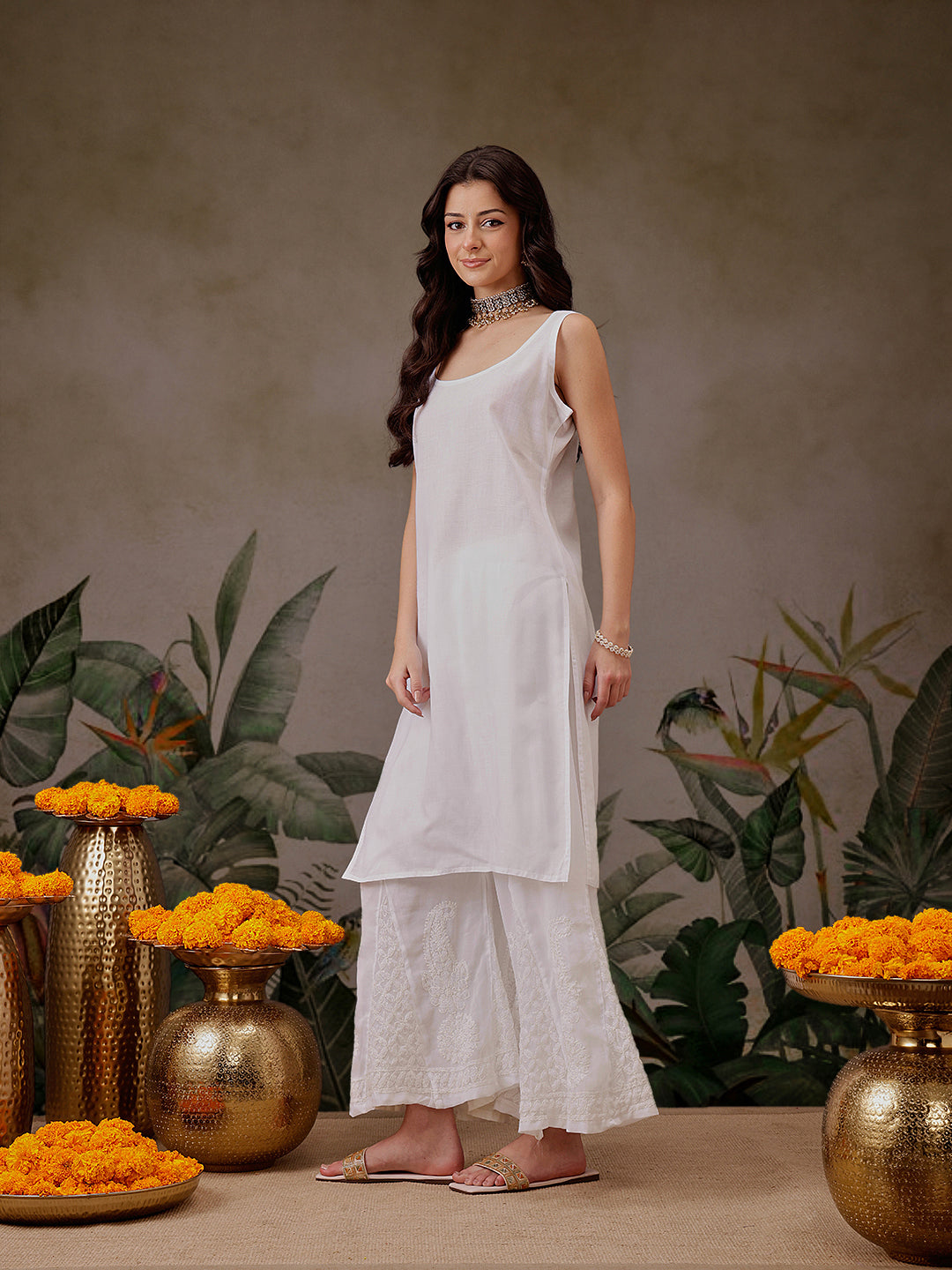 White Georgette Lucknowi Chikankari Kurta Only