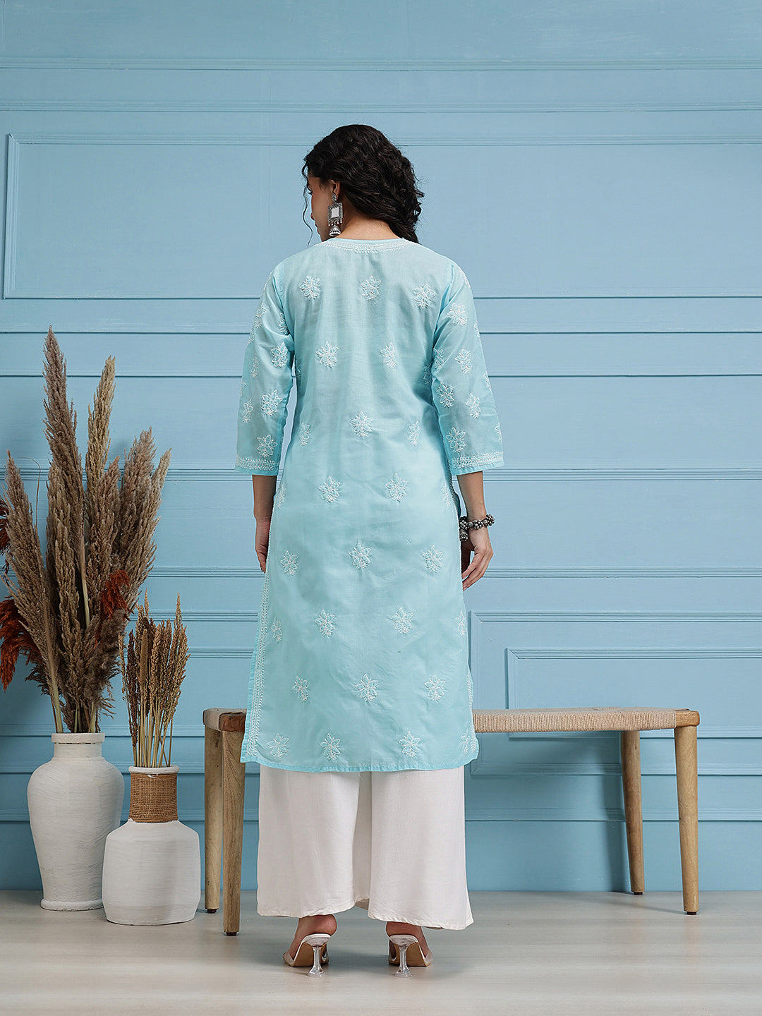 Hand Embroidered Blue Chikankari Kurta