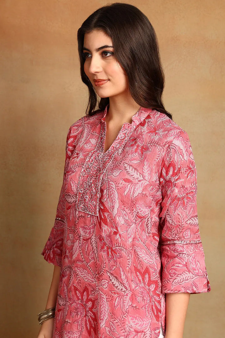 Pink-Kota-Doria-Hand-Block-Printed-Kurta