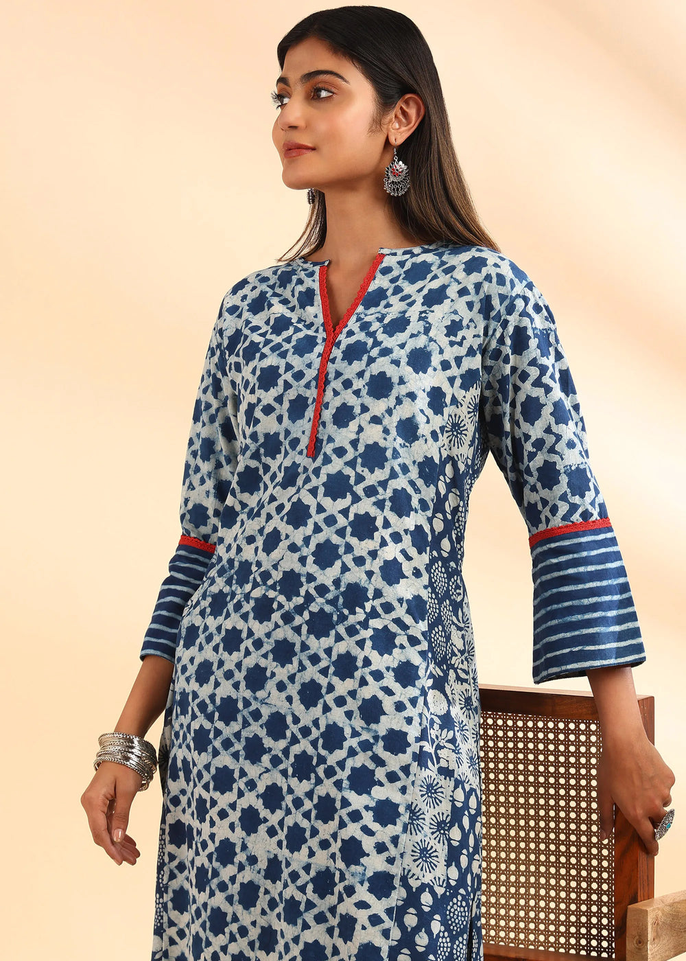 Indigo-Blue-Cotton-Hand-Block-Priented-Daboo-Kurta-Only