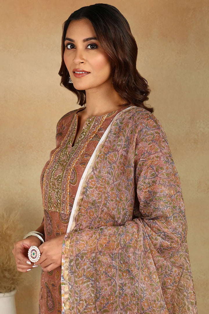 Brown-Kota-Doria-Hand-Block-Printed-Kurta