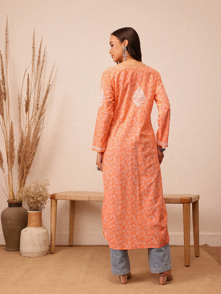 Peach Cotton Lucknow Chikankari Kurta