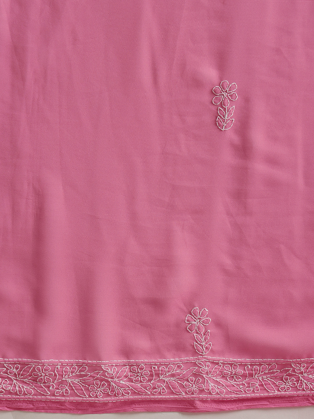 PInk & White Georgette Hand Embroidered Chikankari Saree