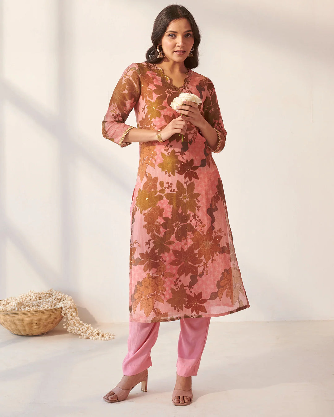 Pink-Tissue-Abstract-Floral-Print-2-Piece-Kurta-Set