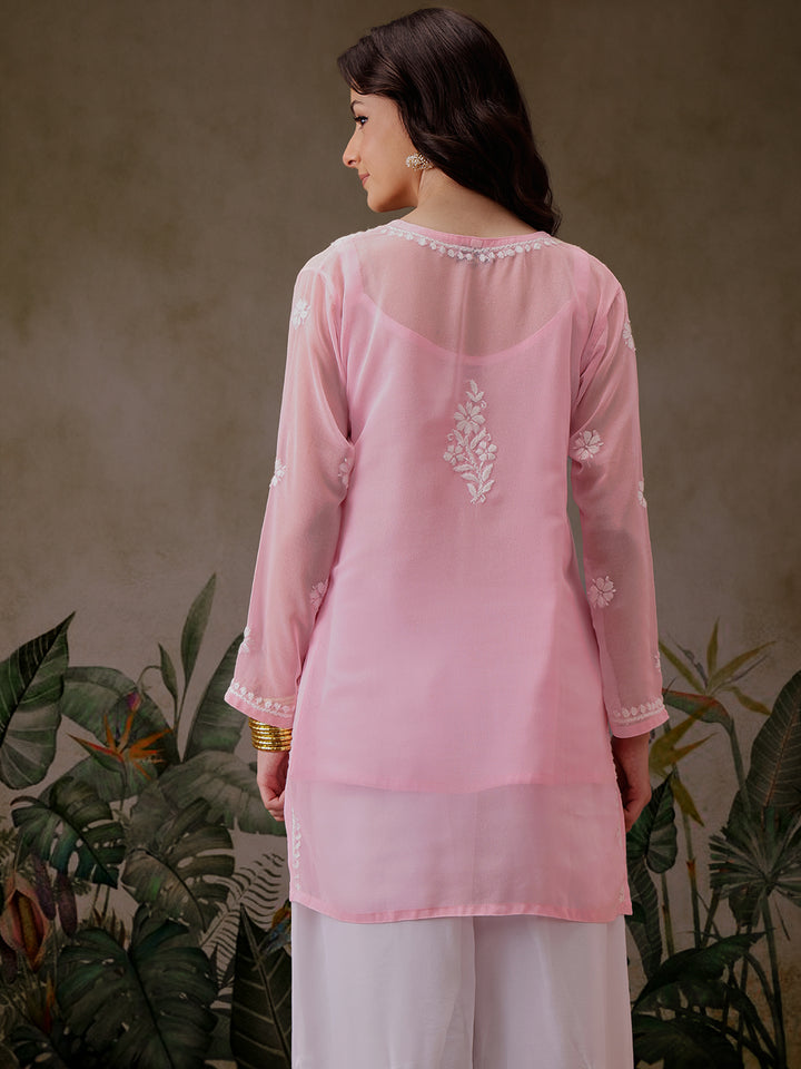 Pastel Pink Poly Georgette Boho Tunic & Slip