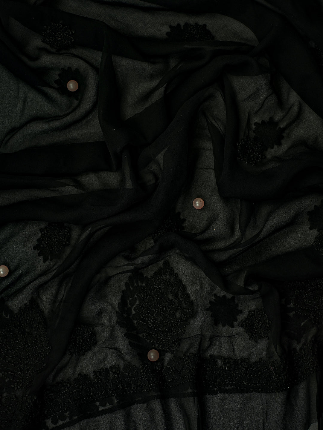 Black Georgette Chikankari Tone to Tone Dress Material