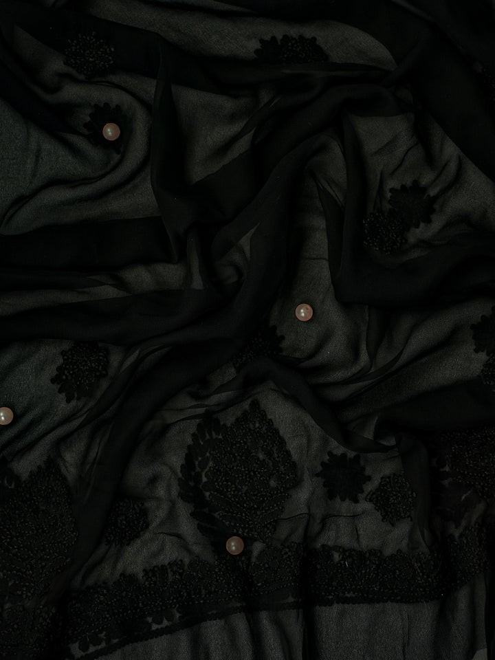 Black Georgette Chikankari Tone to Tone Dress Material