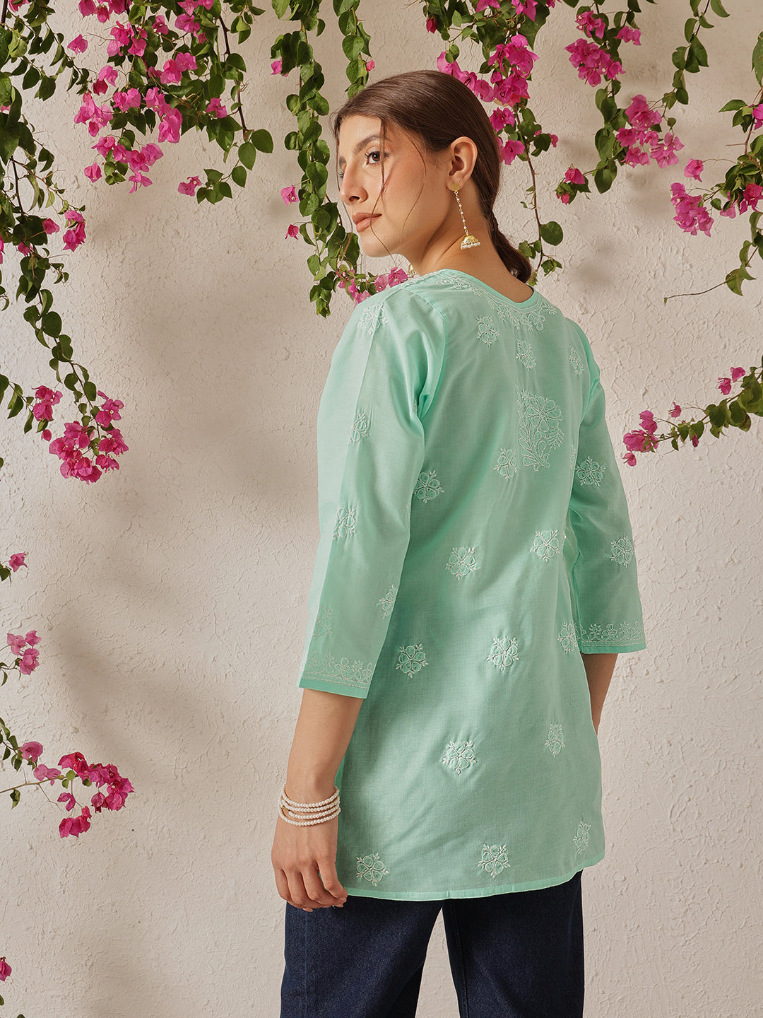 Sea Green Cotton Chikankari Tunic Kurti