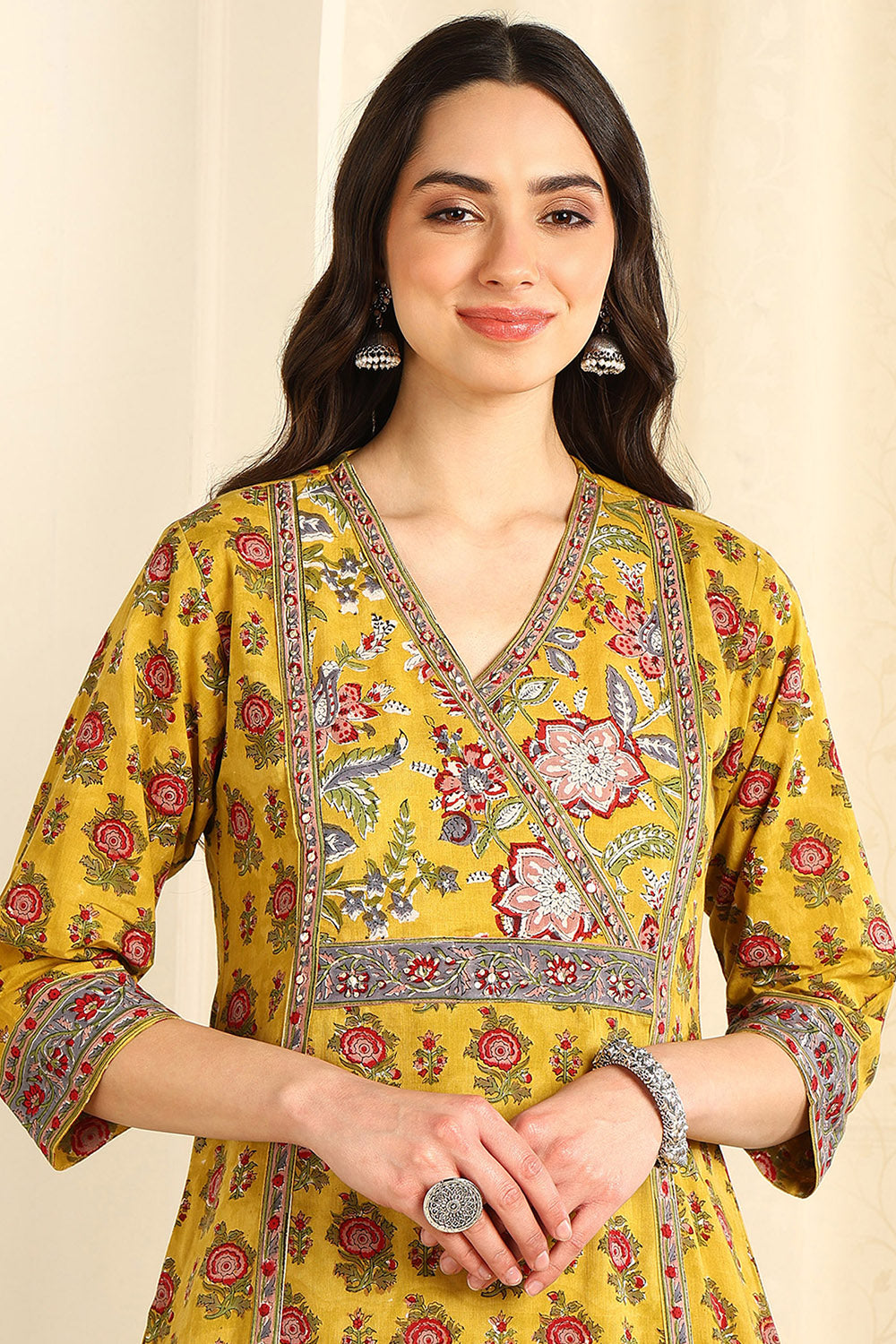 Mustard-Yellow-Cotton-Printed-Straight-Sanganeri-Kurta