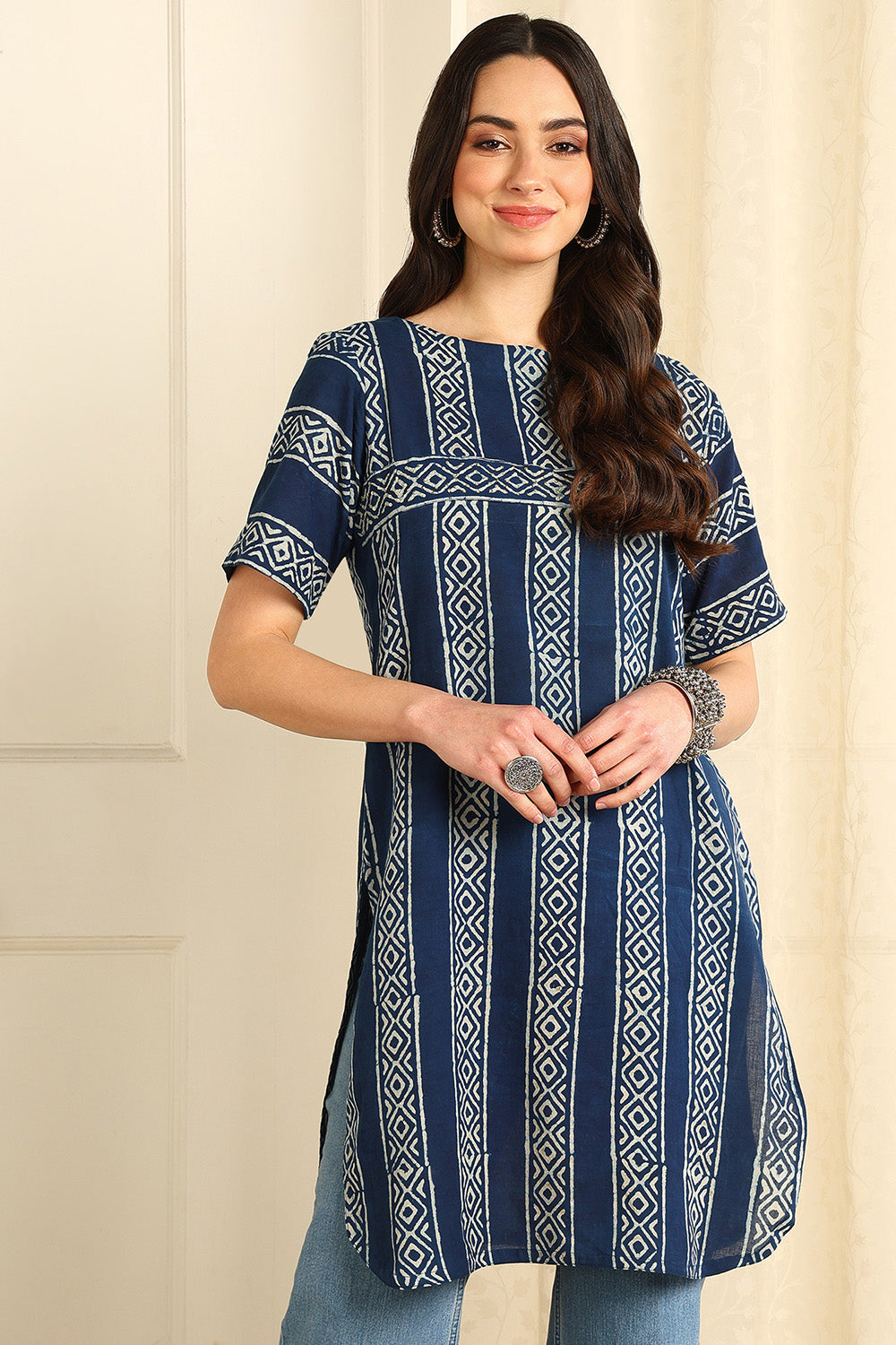 Indigo-Blue-Cotton-Straight-Short-Kurta