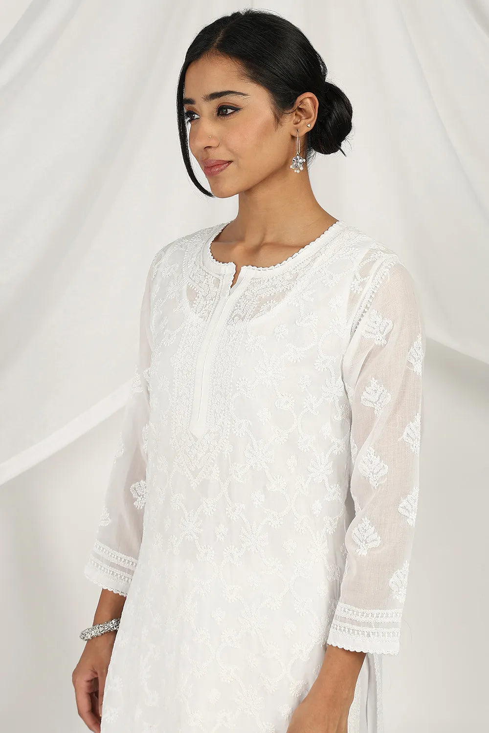 White-Cotton-Chikankari-Designer-Kurta-Only
