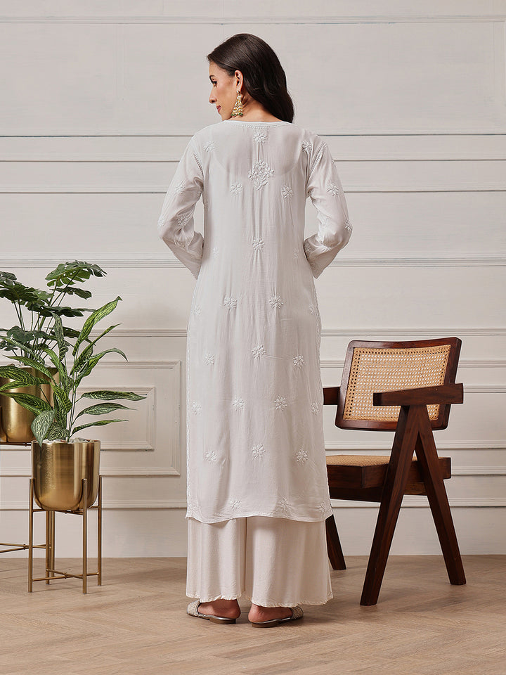Hand Embroidered Lucknowi Chikankari  White Cotton Kurta