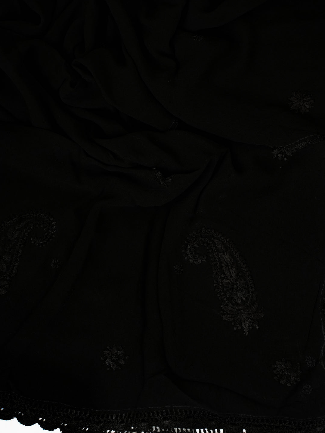 Black Poly Georgette Floral Chikankari Handloom Dupatta