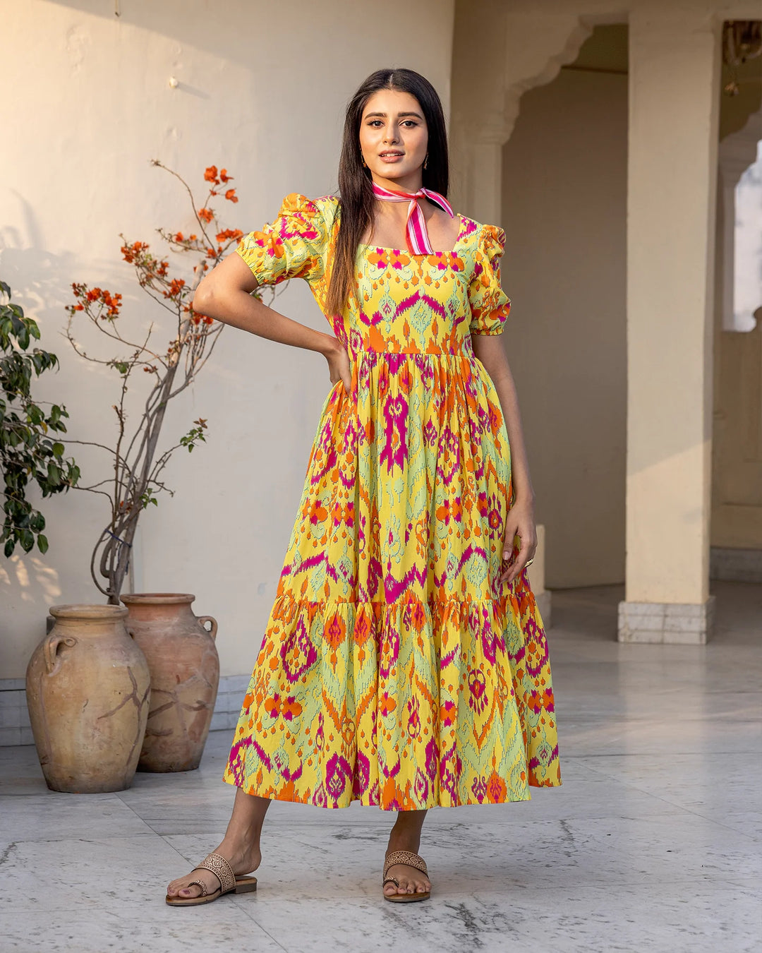 Multicolour-Cotton-Ikat-Midi-Dress