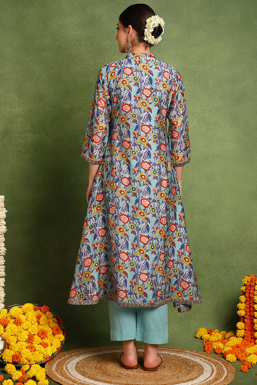 Blue-Chanderi-Silk-Hand-Block-Printed-Angrakha-Kurta