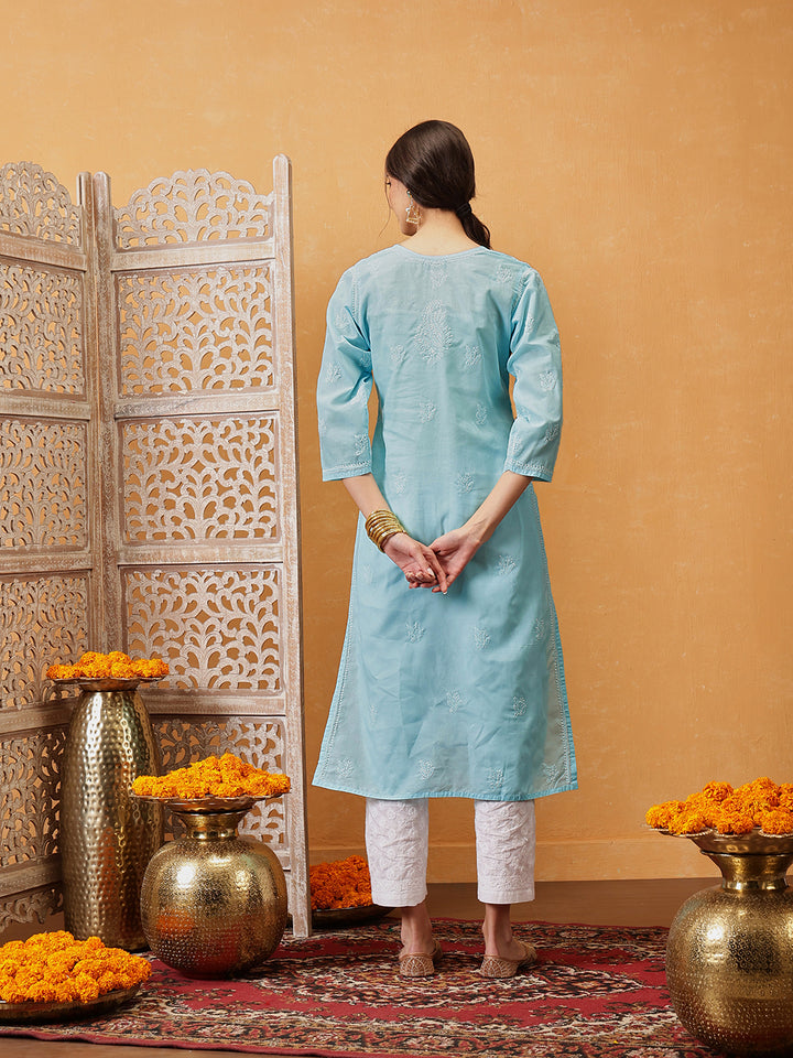 Blue Hand Embroidered Chikankari Kurta