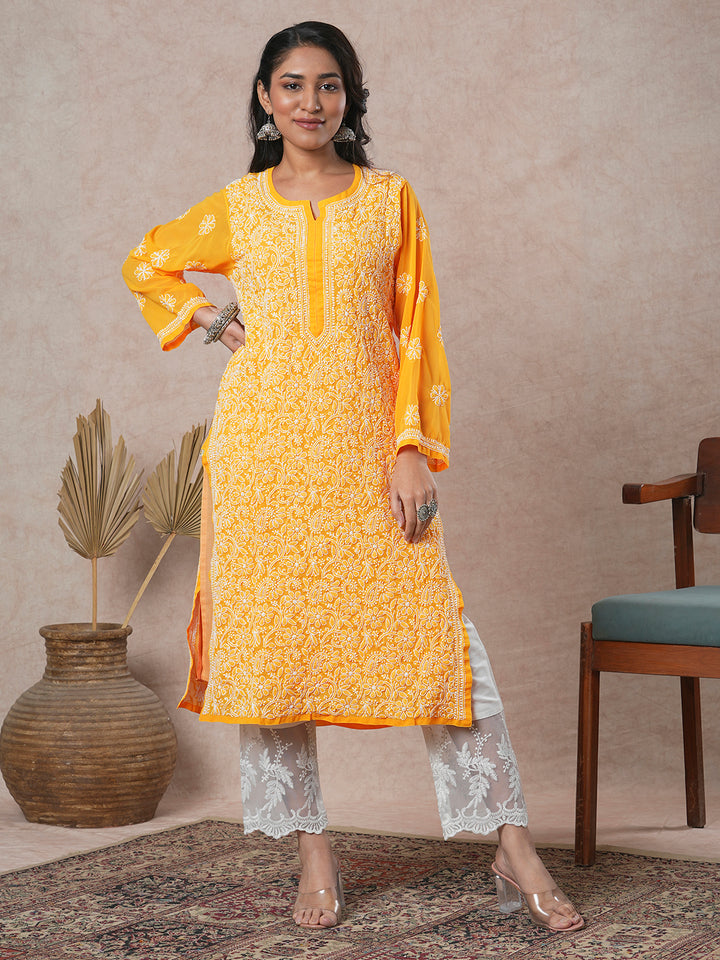 Amber Faux Georgette Straight Chikankari Kurta