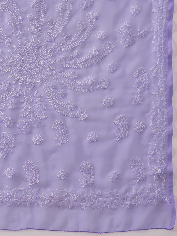 Mauve Poly Georgette Embroidered Chikankari Saree