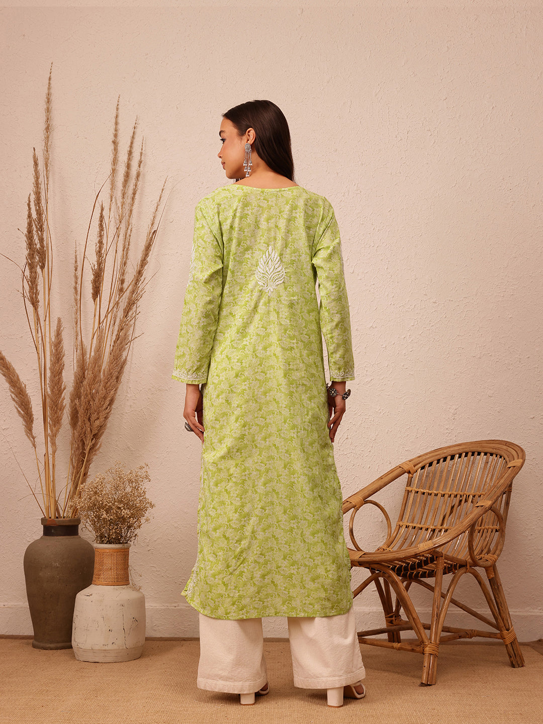 Green Cotton Lucknow Chikankari Kurta