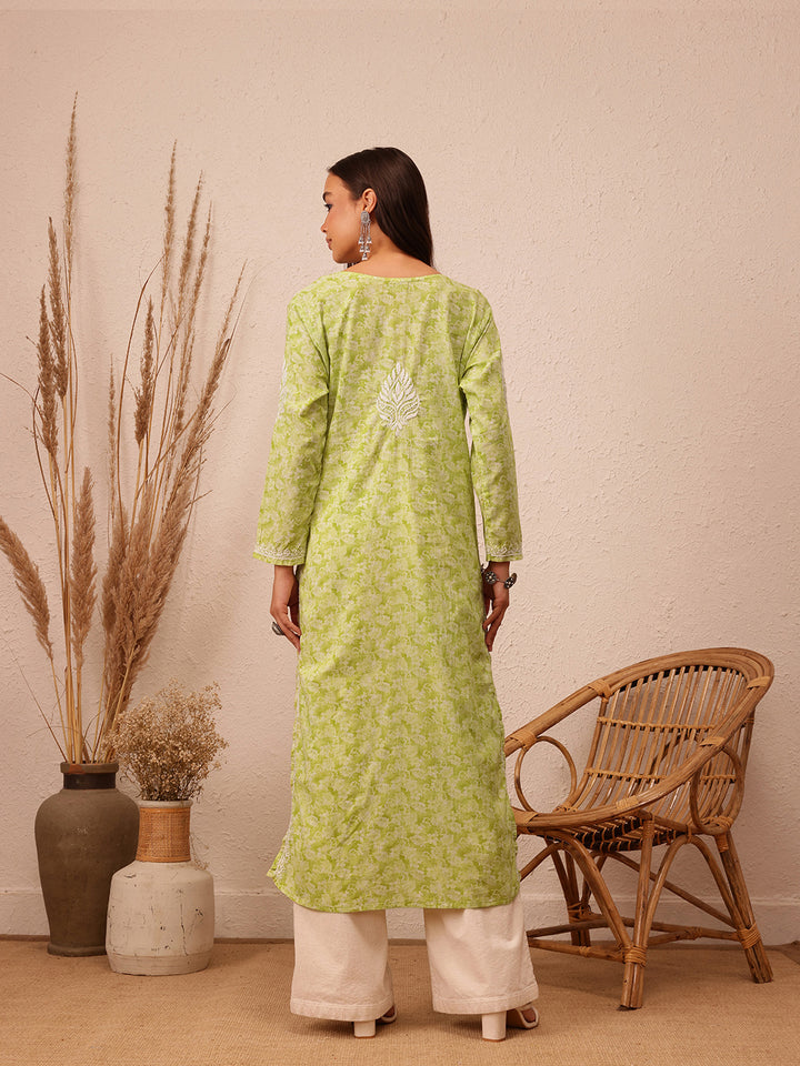 Green Cotton Lucknow Chikankari Kurta