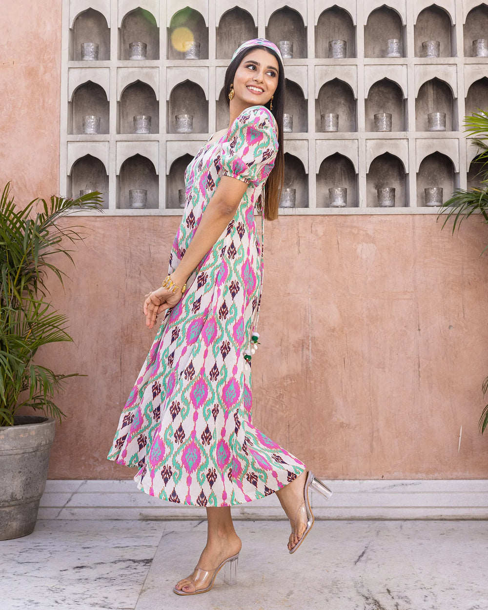 White-Cotton-Ikat-Midi-Dress