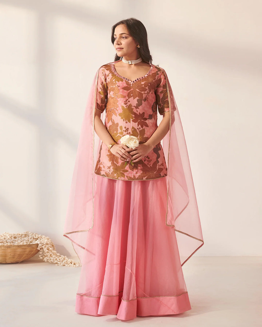 Pink-Tissue-Floral-3-Piece-Lehenga-Set
